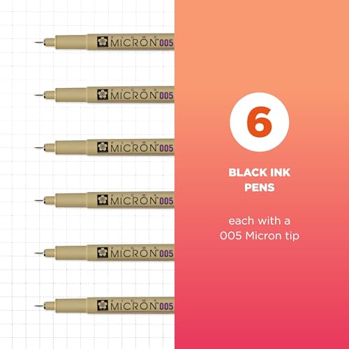 SAKURA Pigma Micron Fineliner Pens, 005 Tip Size, Archival Black Ink, 6PK 50034 - style: 005 Tip