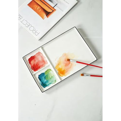Large Ceramic Watercolor Paint Mixing Palette Butcher Tray – Non-Stick, Easy Clean, Perfect for Artists & Hobbyists,3 Wells.12 inch