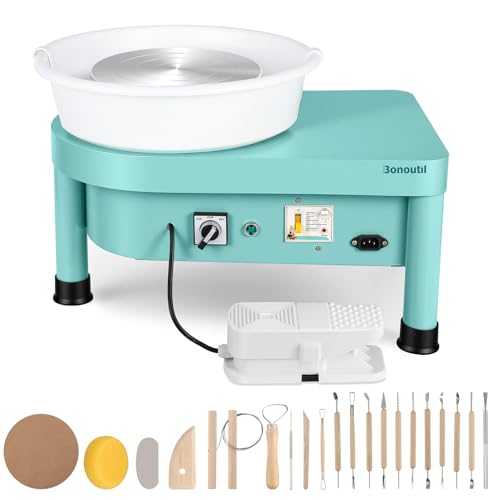 Bonoutil 10" Electric Pottery Wheel with Foot Pedal for Adults, Easy to Center Ceramic Forming Machine Max 20 lbs Capacity Clay Beginner's Art Sculpting Tools Kit for Home Use (Mint Green) - color: Mint Green