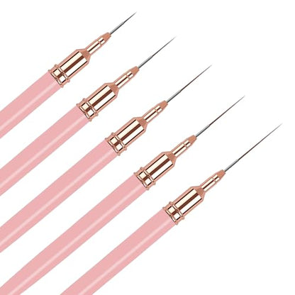 5PCS Liner Brushes for Nails, Nail Art Liner Brushes Set, 6/9/12/15/18mm Thin Detail Brush for Long Lines & Fine Drawing, UV Gel Polish Painting Nail Design Tools - Pink - color: Pink