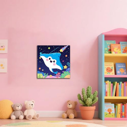 WEMEON Manta Ray Paint by Numbers Kit for Kids with Frame and Easel, Easy Paint by Numbers Kits for Kids Ages 4-6, Small Painting by Number for Birthday Gift, Painting Party(10X10inch) - color: DMBK-0009-US(10X10inch)