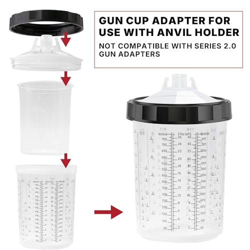 LAUCO 4 Pack Paint Spray Gun Hard Cup Set, 800ML (27 Oz) Reusable Mixing Cups with Retainer Rings, Compatible with Disposable Paint Cup Liner and Lid Systems for Automotive Paint, Primer, Clear Coat - size: 800ML