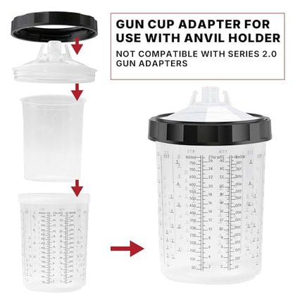 LAUCO 4 Pack Paint Spray Gun Hard Cup Set, 800ML (27 Oz) Reusable Mixing Cups with Retainer Rings, Compatible with Disposable Paint Cup Liner and Lid Systems for Automotive Paint, Primer, Clear Coat - size: 800ML