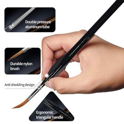 11PCs Miniature Detail Paint Brushes Set with Triangular Handles, Made Nylon bristles. Ideal for DIY Projects Including Watercolor, face Painting, Acrylic, Oils, Paint by Numbers, 40K(Black)