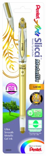 Pentel Arts Slicci Metallic 0.8 mm Needle Tip Gel Pen, Gold Ink, 1 Pack (BG208BPX) - color: Gold, size: 1 Count (Pack of 1), style: 0.8mm