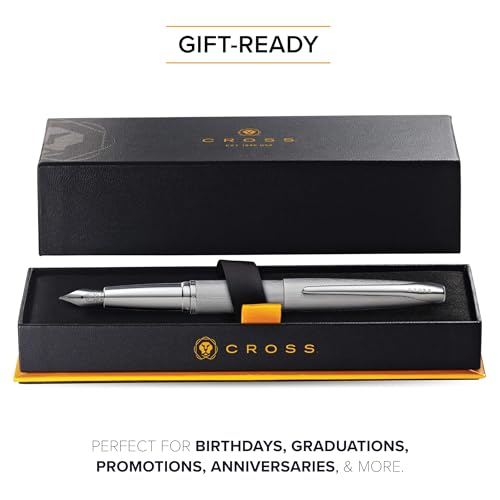Cross ATX Sandblasted Refillable Fountain Pen, Medium Nib, Includes Premium Gift Box - Titanium Grey - color: Sandblasted Titanium Gray, style: Medium Nib