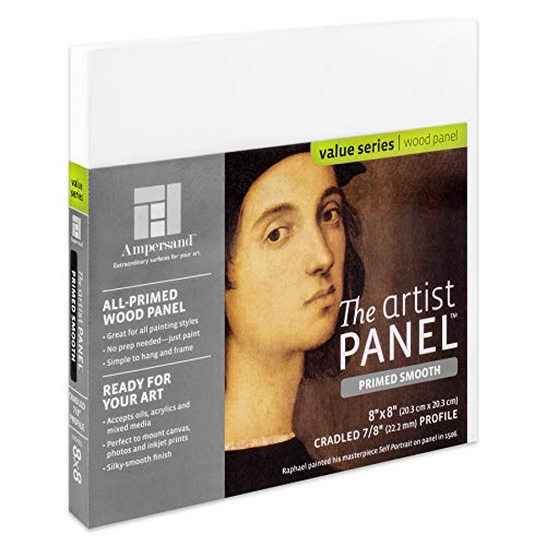 Ampersand Art Supply Primed Smooth Artist Panel | 8" x 8" | 7/8" Cradled Profile | Gessoed Wood Painting Panel for Oil, Acrylic & Mixed Media | Canvas Board & Wood Panel Alternative - color: 7/8" Cradled Profile, size: 8" x 8"