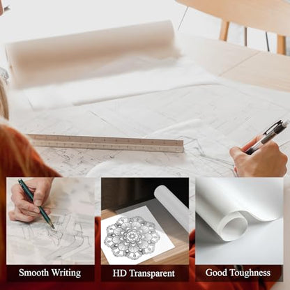 SuFly Tracing Paper Roll, 12 Inch x 50 Yards Trace Paper Roll, 32 lb White Art Paper Translucent Pattern Paper for Sewing, Drawing, Sketching, and Gift Wrapping. - color: Clear, size: 12 in. x 50 yd.:1 Roll