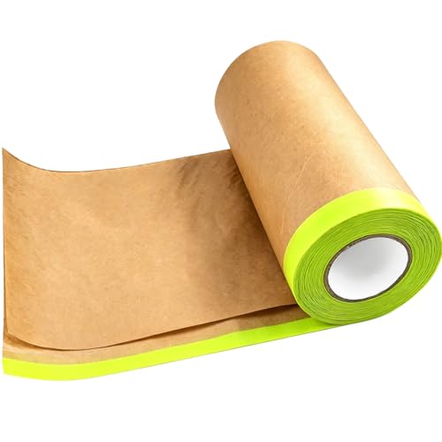 Pre-Taped Masking Paper for Painting,12" x50Feet Adhesive-Backed Tape and Drape Painters Paper Roll,Protective Covering for Car Painting,Auto Detailing,Skirting&Trim Surface Protection - color: Green