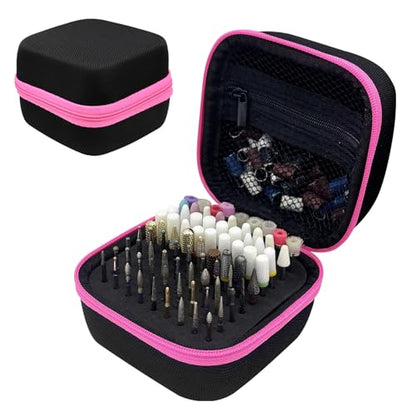 81 Holes Nail Drill Bit Holder (ONLY CASE),Dustproof Portable Organizer Storage Bag with Large Mesh Pocket & High Density Foam to Avoid Slipping & Scratches, Nail Bits Professional Manicure Tools,Pink - color: Pink