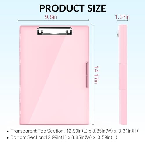 Sooez Clipboard with Storage, Heavy Duty Cleaview Clip Boards 8.5x11 with Dual Storage, Dry Erase Plastic Nursing Clipboard, High Capacity Clipboards Folder for Teacher Nurse, School & Office Supplies - color: Light Pink