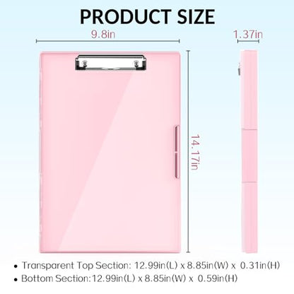 Sooez Clipboard with Storage, Heavy Duty Cleaview Clip Boards 8.5x11 with Dual Storage, Dry Erase Plastic Nursing Clipboard, High Capacity Clipboards Folder for Teacher Nurse, School & Office Supplies - color: Light Pink