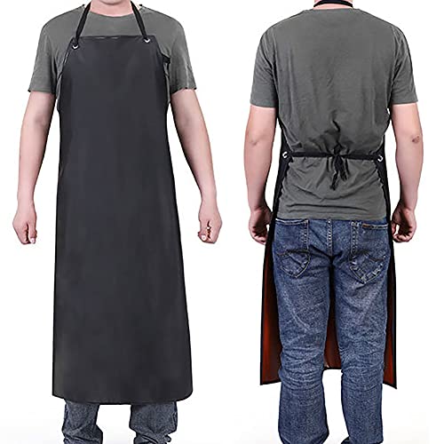 Somotersea Waterproof Aprons for Dishwashing Rubber Vinyl Lightweight Chemical Resistant Industrial Apron Adjustable Bib 40" for Work Grilling Lab Kitchen Butcher Black