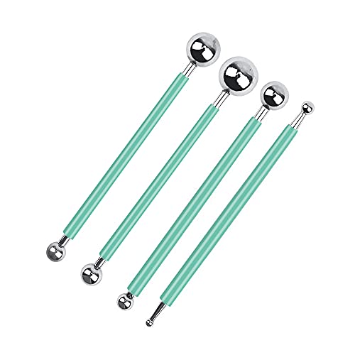 4 x Fondant Cake Decorating Clay Flower Sugarcraft Ball Model DIY Tool 8 Sizes (Green) - color: Green