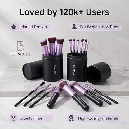 BS-MALL Makeup Brushes Premium Synthetic Foundation Powder Concealers Eye Shadows 14 Pcs Purple for Makeup Beginner or Professional with Travel Case - color: Purple