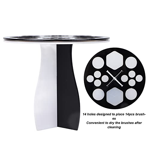 Makeup Brush Drying Rack 14 Holes Detachable Round Paint Brush Holder Display Stand Black White