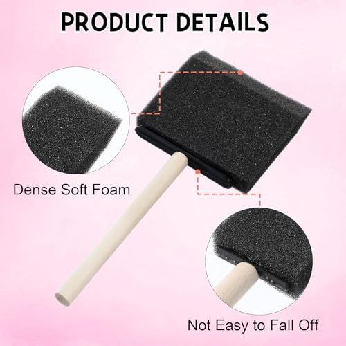 Foam Paint Brushes 3 Inch 5 Pcs Foam Brushes for Painting Wood Handle Sponge Paint Brush Set for Staining Varnishes, Staining, DIY Craft Projects, Finishing