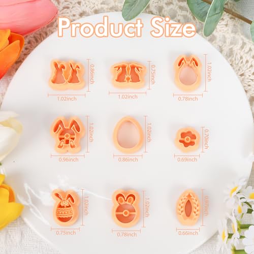 Puocaon Easter Polymer Clay Cutters - 9 Pcs Rabbit Clay Cutters for Polymer Clay Jewelry Earrings, Spring Easter Eggs Bunny