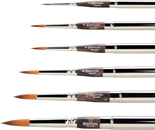 Escoda | Watercolour | Prado Set with 6 Round Travel Brushes for Watercolour | Size 2,4,6,8,10,12 | 6 Brushes | Synthetic Tame | Round Pointed - color: Prado