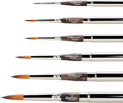 Escoda | Watercolour | Prado Set with 6 Round Travel Brushes for Watercolour | Size 2,4,6,8,10,12 | 6 Brushes | Synthetic Tame | Round Pointed - color: Prado