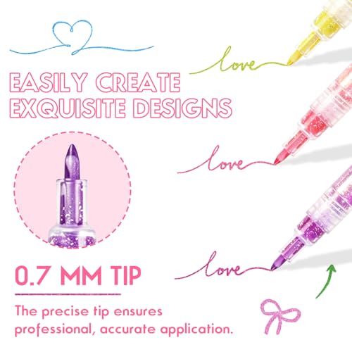 12 Colors Glitter Nail Art Pens Set, 3D Gel Nail Polish Pens Nail Art Drawing Pen Quick Dry Waterproof Nail Art Painting Pens kit for Home DIY Nail Art Design (SET A) - color: SET A
