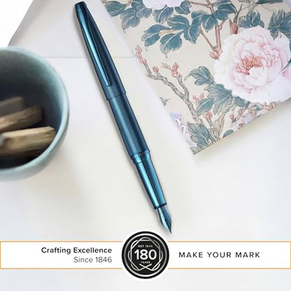 Cross ATX Sandblasted Dark Blue Stainless Steel Fine Nib Fountain Pen - Refillable Pen for Smooth Writing - Black Ink - Comfortable Grip - Long-Lasting - Professional Office Supplies - color: Sandblasted Dark Blue, style: Fine Nib