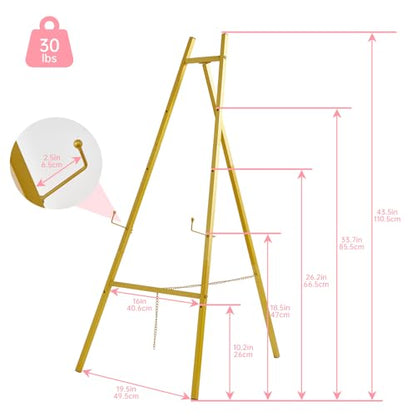 43.5" Gold Easel Stand for Sign, Heavy Duty Easel 4-Tier Adjustable Metal Floor Display Easel for Wedding Signs, Welcome Signs, Posters, Mirrors, Pictures, Art, Parties & Paintings - size: 43.5