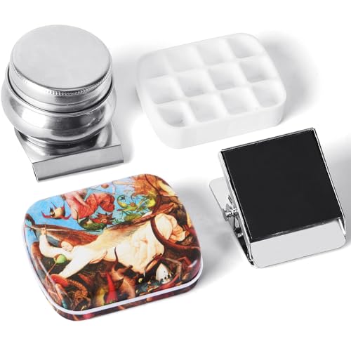 Portable Mini Tin Box 12-Well Empty Watercolor Palette Paint Mixing Tray is a Small Storage Kit with Magnetic Clip and Oil Pot,Making it Outdoor Sketching and DIY Painting.Space and Time Walk - color: Palettes Sets-space and Time Walk