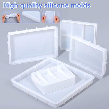 5Pcs Epoxy Resin Molds Set, Large Silicone Casting Molds for Resin, Square & Rectangular Shapes for DIY Art, Flower Preservation, Candle Making, Home Décor, Wedding Keepsakes