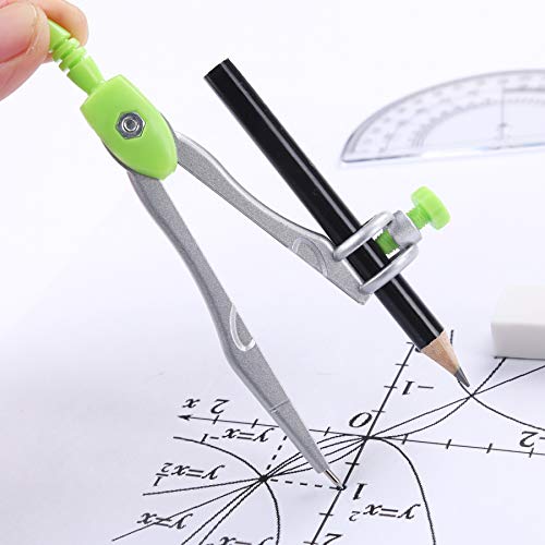 Vobou Math Geometry Kit Sets 10 Piece Student Supplies with Shatterproof Storage Box,Includes Rulers,Protractor,Compass,Eraser,Pencil Sharpener,Lead Refills,Pencil,for Drafting（Green） - color: Green
