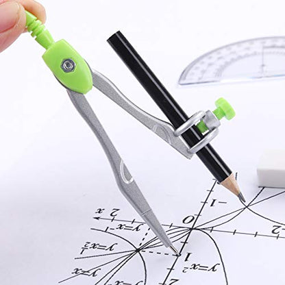 Vobou Math Geometry Kit Sets 10 Piece Student Supplies with Shatterproof Storage Box,Includes Rulers,Protractor,Compass,Eraser,Pencil Sharpener,Lead Refills,Pencil,for Drafting（Green） - color: Green