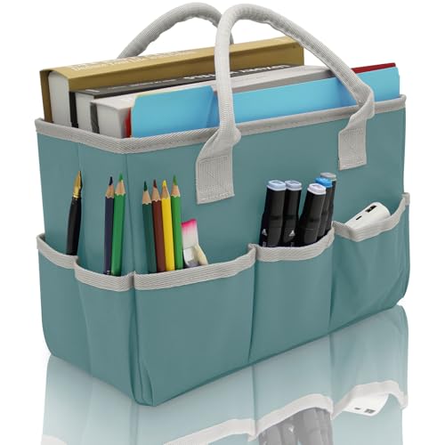 Cupohus Art Organizer Craft Storage Tote Bag with Pockets and Hadles, Oxford Fabric Carrying Caddy for Teacher, Officer, Artist, Traveler, and more – Grey Green - color: Light Grey