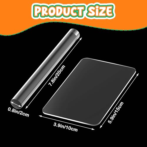 Acrylic Clay Roller and Acrylic Sheet for Polymer Clay Rolling Pin with Clear Board Round Tube Roller Rolling Clay Bar Clear Art Craft Sheet DIY Rolling Tools