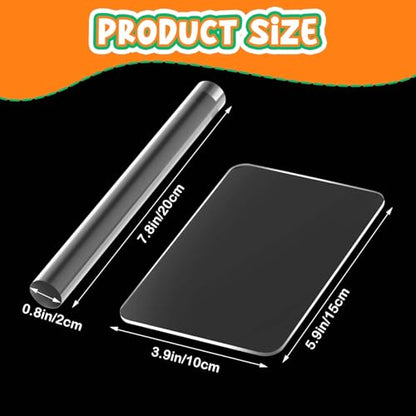Acrylic Clay Roller and Acrylic Sheet for Polymer Clay Rolling Pin with Clear Board Round Tube Roller Rolling Clay Bar Clear Art Craft Sheet DIY Rolling Tools
