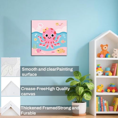 WEMEON Octopus Paint by Numbers Kit for Kids with Frame and Easel, Easy Paint by Numbers Kits for Kids Ages 4-6, Small Painting by Number for Birthday Gift, Painting Party(10X10inch) - color: DMBK-0007-US(10X10inch)