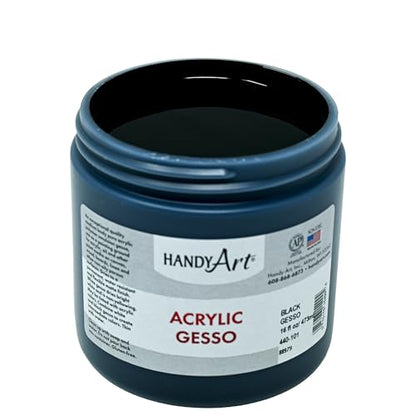 Handy Art Acrylic Gesso, 16 oz, Black, Primer for Canvas, Wood, & Artist Painting Surfaces, Enhances Acrylic Paint Adhesion, Low Viscosity, Thick Coverage, Certified Safe & AP Non-Toxic, Made in USA - color: Black Gesso, size: 16 Fl Oz (Pack of 1)