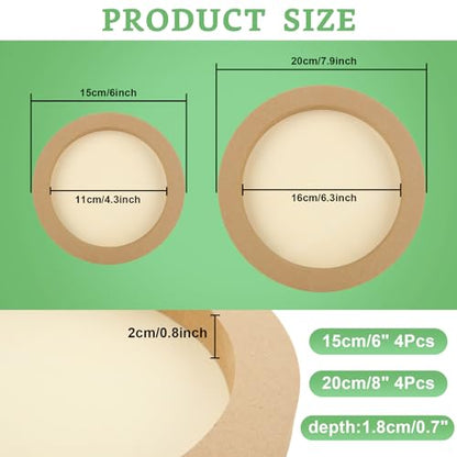 8 Pcs Round Wood Canvas Panels, 6" & 8" Dia, 0.7" Depth, Unfinished Wood Canvas Board for Painting, Pouring, Arts Use with Oils, Acrylics