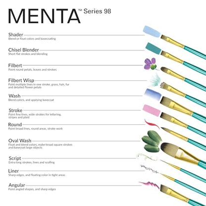 Royal & Langnickel Menta, 5pc Oval Wash Variety Brush Set for Acrylic Paints, Includes - Oval Wash, Filbert, Spotter, Chisel & Shader Brushes