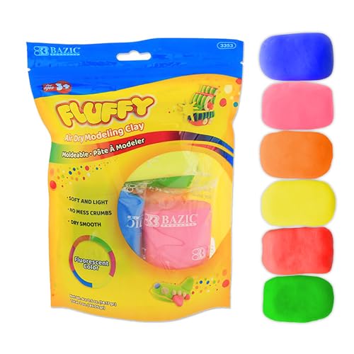 BAZIC Products Fluorescent Color Air Dry Modeling Clay, 6 Colors, 0.5 Oz | set of 6 fluorescent color air dry modeling clay packs, 0.5 Oz each, shape soft and harden without baking - size: 1-Pack