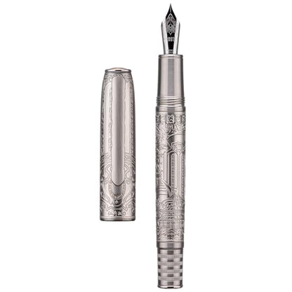 Hongdian 100 Silver Steel Piston Fountain Pen, Iridium Extra Fine Nib Calligraphy, Smooth Writing Pens, Nice Writing Pen for Men & Women - color: Silver-100, style: Extra Fine Point