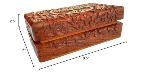 GURU JEE Wooden Indian Handmade Carving Box Tree of LifeTrinket Box Wood Jewelry Organizer Keepsake Box Perfect Gifts For Women 8x5x2.5 Inch - color: Tree Of Life_8X5