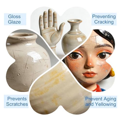 Air Dry Clay Varnish, 200ml Gloss Polymer Clay Glaze, Prevent Clay Cracking, Scratch Resistant, Waterproof, for Pottery, Crafts, Oil Paintings, Clay Sealant with Brush & Measuring Cup - color: Gloss200ml