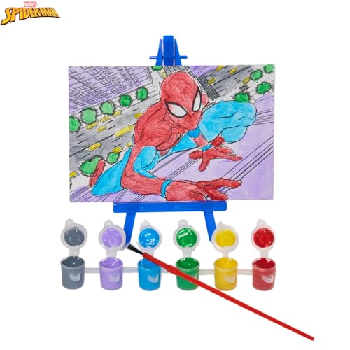 Innovative Designs Marvel Spiderman Canvas Paint Set for Kids with 3 Canvases, Acrylic Paint, Paintbrush, & Easel - color: Spiderman