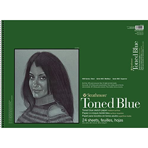 Strathmore 400 Series Sketch Pad, Toned Blue, 18x24 inch, 24 Sheets - Artist Sketchbook for Drawing, Illustration, Art Class Students - size: 18x24