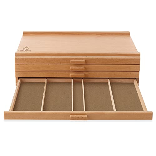 7 Elements 4 Drawer Wooden Artist Storage Supply Box for Pastels, Pencils, Pens, Markers, Brushes and Tools - size: 4-Drawer