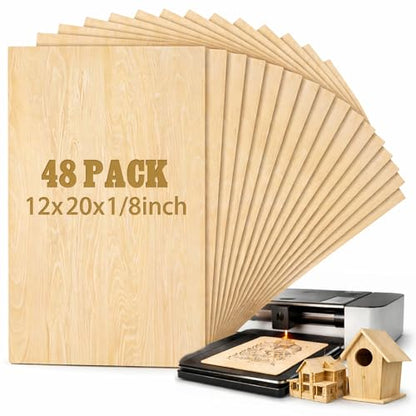 Juexica 48 Pcs 12" X 20"x 1/8" Basswood Craft Sheets 3mm Plywood Board Wood Thin Sheets for Arts Crafts Woodworking Scroll Sawing Projects Painting Drawing Laser Cutting Projects - size: 12" X 20"X 1/8"