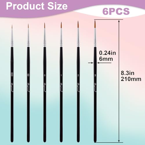 6pcs Script Liner Brushes, Extra Fine Long Tip Paintbrush Sets, Pinstriping Outlining Nails Art Painting Tools for Acrylic Gouache Watercolor- Black