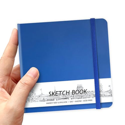 5" x 5" Hardcover Sketch Book,Small Mixed Media Sketch Pad,58 Sheets 150GSM Acid-Free Artist Drawing Paper,Travel Journal Blank Notebook for Adults Painting,Illustration,Art Supplies.Navy Blue - color: 150gsm PU-navy blue