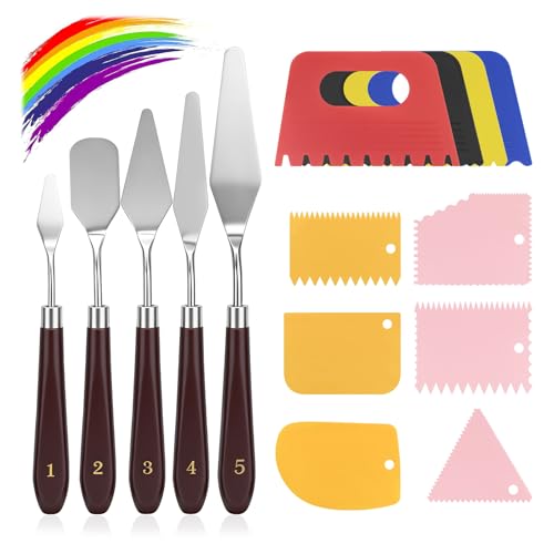 15 PCS Palette Knife Set, Plastic Textured Art Supplies Kit, 5 Pcs Stainless Steel Palette Knives, Clay Scraper Set for Drawing Artists, Acrylic Painting, DIY Crafts (15 PCS) - color: 15 Pcs