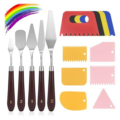 15 PCS Palette Knife Set, Plastic Textured Art Supplies Kit, 5 Pcs Stainless Steel Palette Knives, Clay Scraper Set for Drawing Artists, Acrylic Painting, DIY Crafts (15 PCS) - color: 15 Pcs